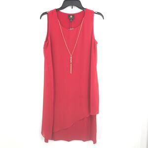 JM Collection Red Gold Necklace Sleeveless Mini Dress Hi low Hem Red Small NWT